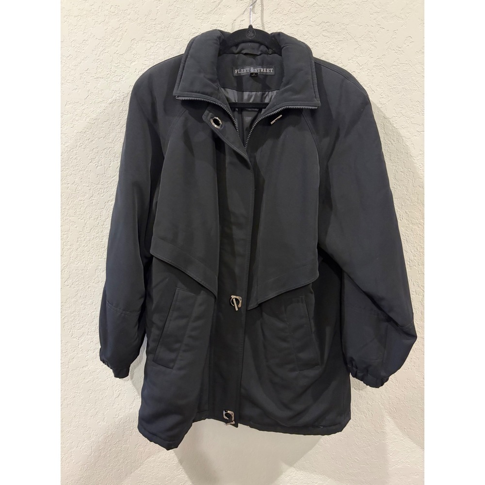 Fleet Street Black Full Zip Layered Storm Flap Mid Length Jacket Small